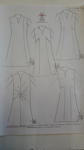 Kleid - 
	magentafarbender
	Wollstrukturgeorgett
	mit dekorativ verlegten
	Teilungsnähten in Vorder-
	und Rückenteil

 - Modeatelier meins